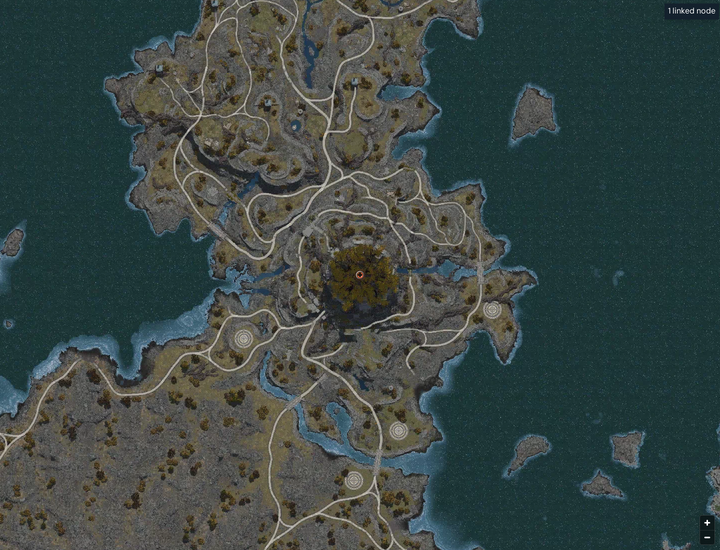 Aphrodon Temple world-map location. The orange outlined marker at the center identifies the temple node; surrounding roads and coastline help orient your approach.