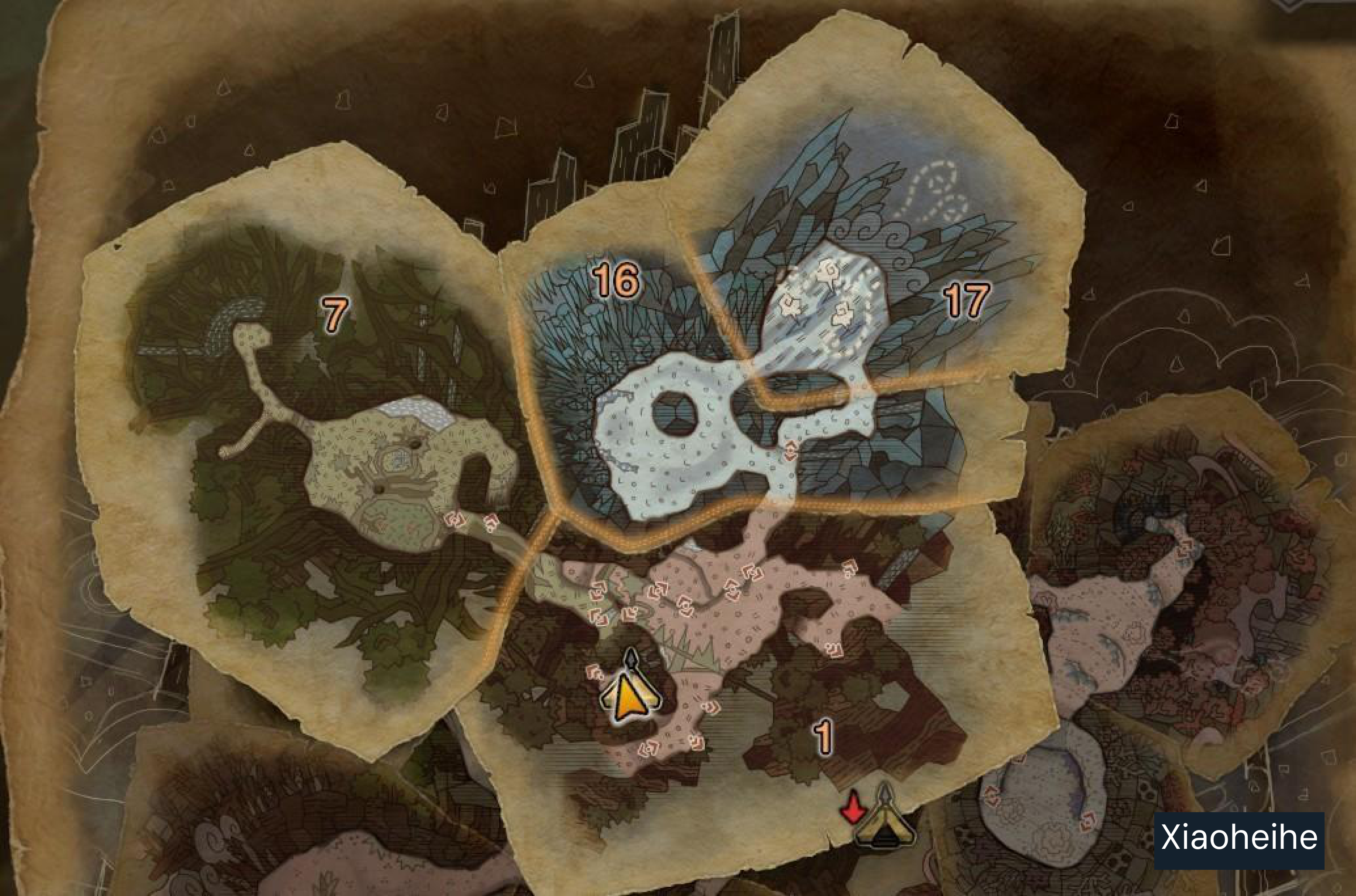 Guiding Lands — map of the Tundra section (areas 16 and 17), with connections to the Forest section.
