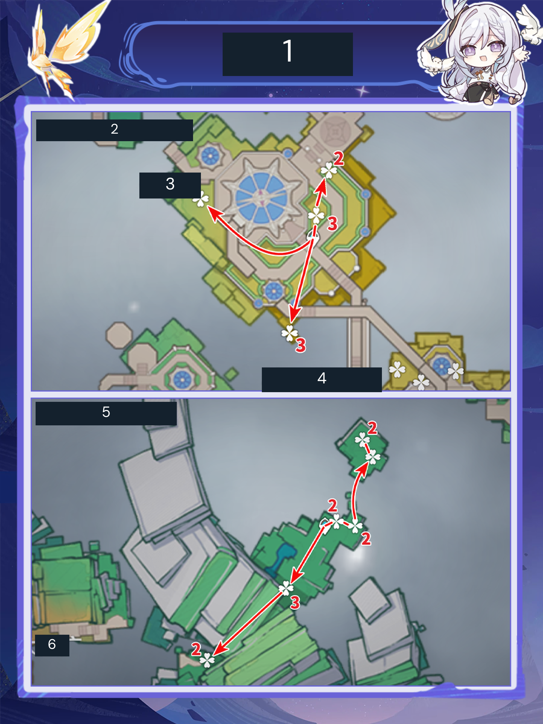 Etherwing Moth route panels for north Pillar Hall Central Zone and Mahavaipulya Chamber.