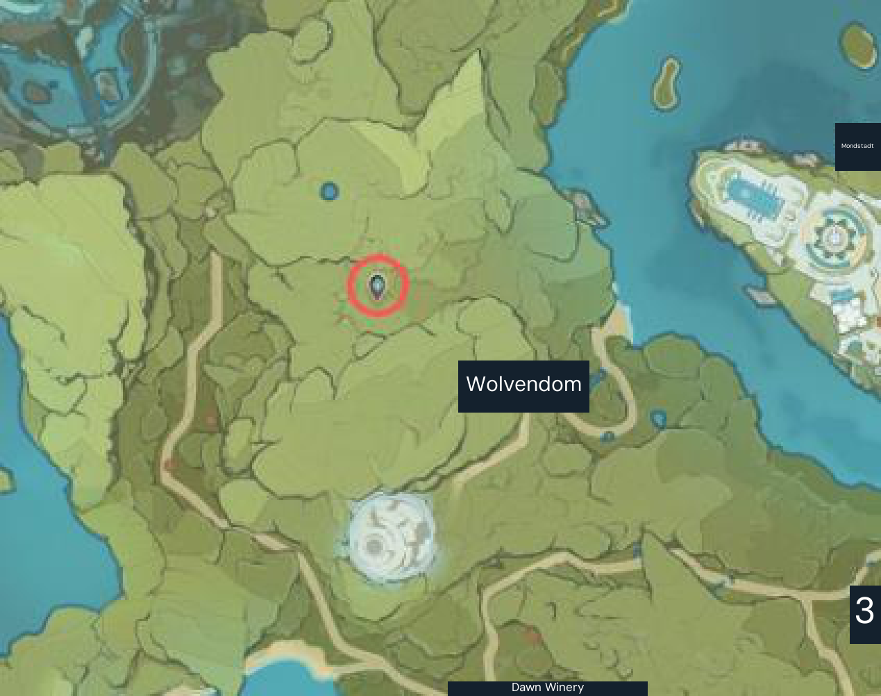 Cecilia Garden domain northwest of Wolvendom. The original red circle marks the domain entrance; unlock its Seelie puzzle before farming weapon ascension materials.