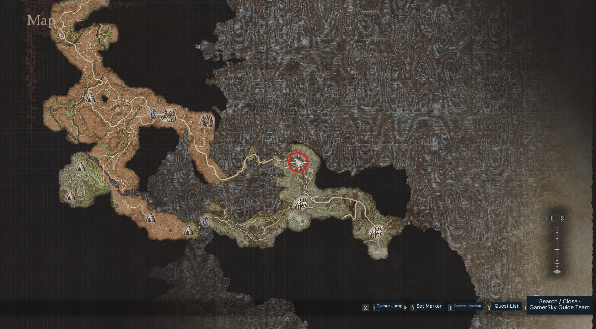 Agamen Volcanic Island fixed dragon encounter marked by the source author. Use this location for Wyrmslife Crystal farming; respawns depend on elapsed in-game time.