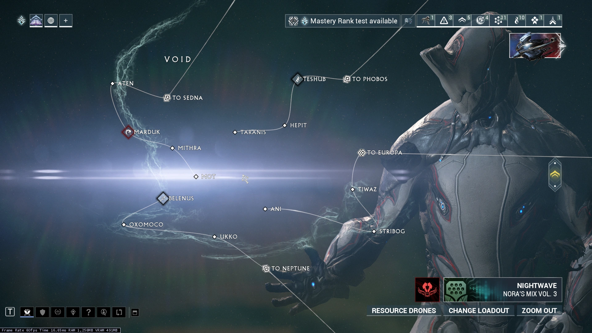 Void mission selection map, captured in Update 32 (February 2023). Use the current mission table for present-day types and unlocks.