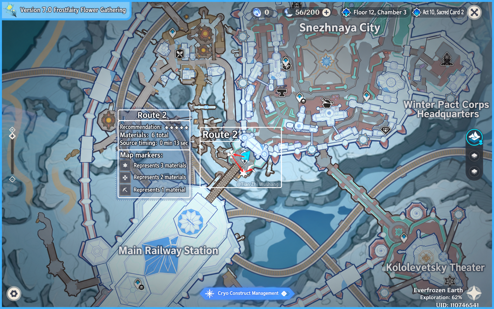 Snezhnaya City — route around the Statue of The Seven.