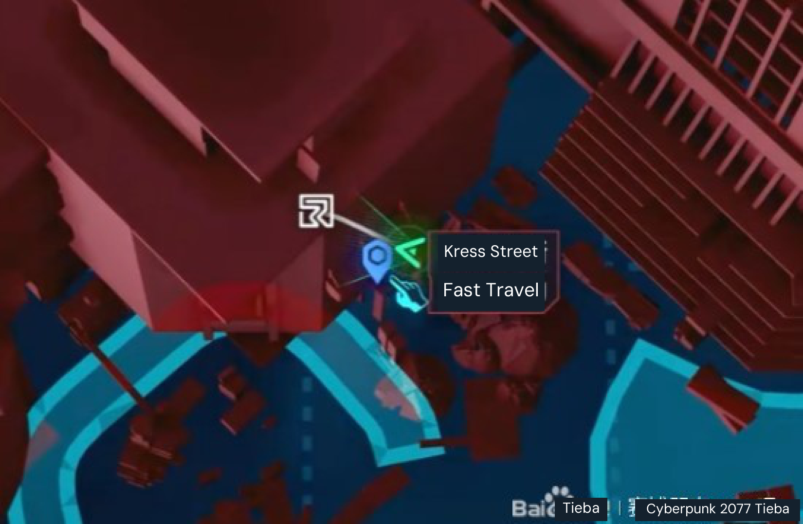 Militech Data Terminal beside the Cress Street fast-travel point. This map covers one of the nine terminals.